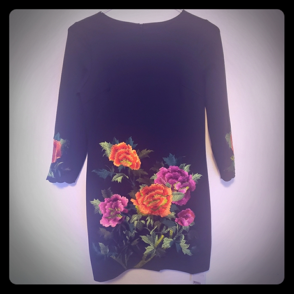 NWT Vibrant colored embroidered little black dress